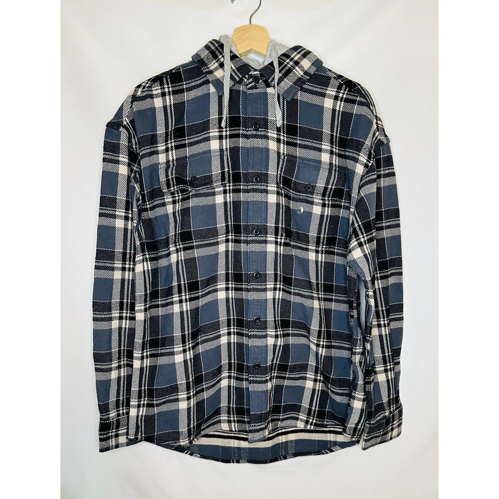 AMERICAN‎ EAGLE Removable Hooded Gray Flannel Thick Shirt Men's MEDIUM NWOT